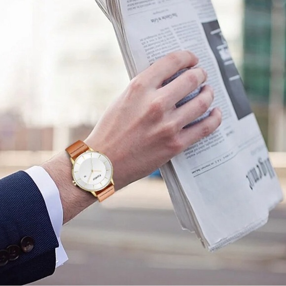 Designer - Fantor Men's Leather Casual Thin Minimalist Chronograph Quartz Watch - Picture 12 of 16